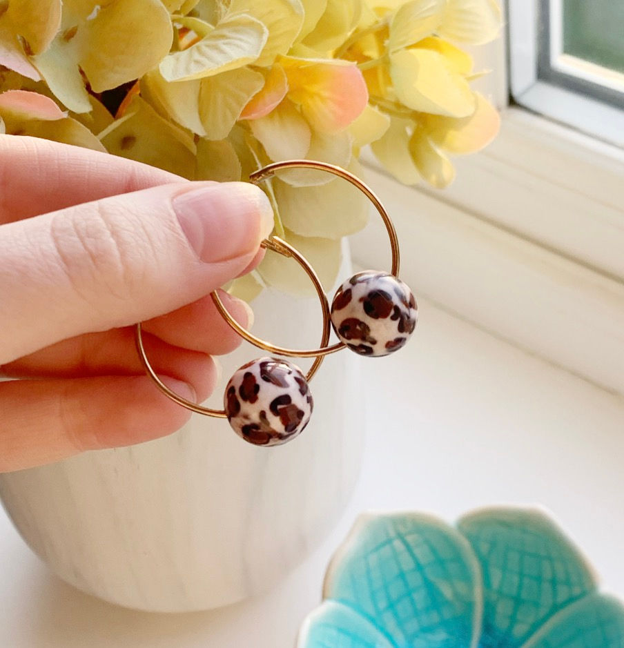 Thumbnail: Dainty leopard print gold plated casual everday hoop earrings