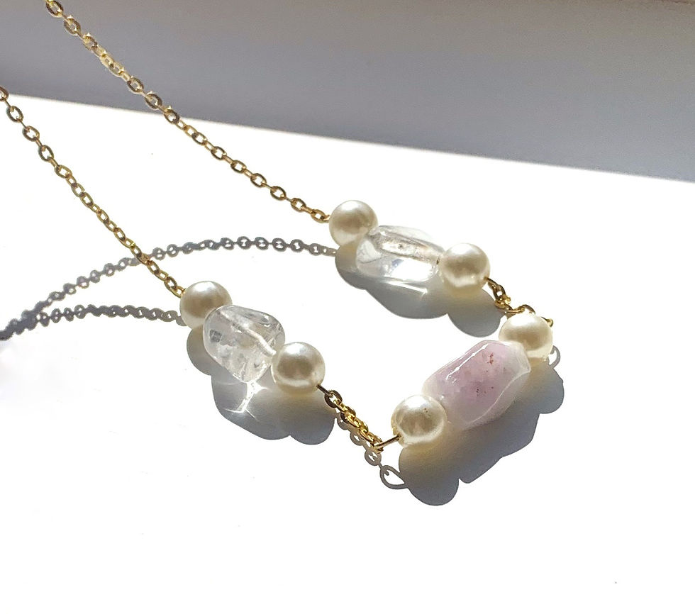 Thumbnail: Gemstone statement choker necklace with large faux white pearl detail