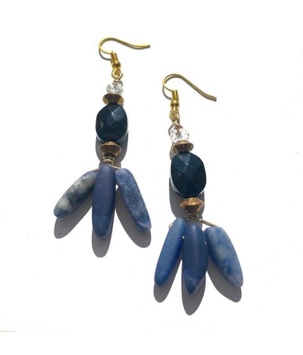 Thumbnail: Retro style dangle earrings with natural blue gemstone detail