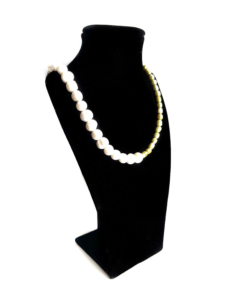 Thumbnail: Asymmetric lime and white pearl freshwater necklace, colourful pearl jewelry