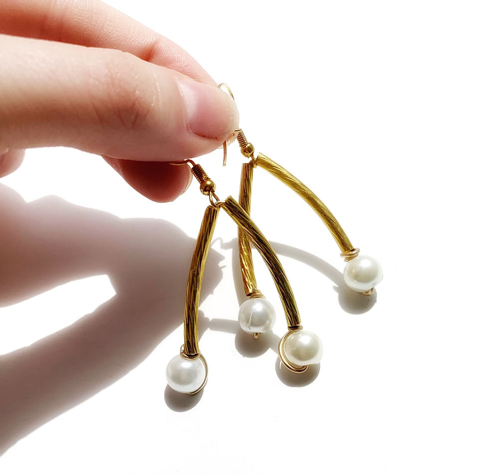 Thumbnail: Dainty simple wishbone pearl dangle earrings