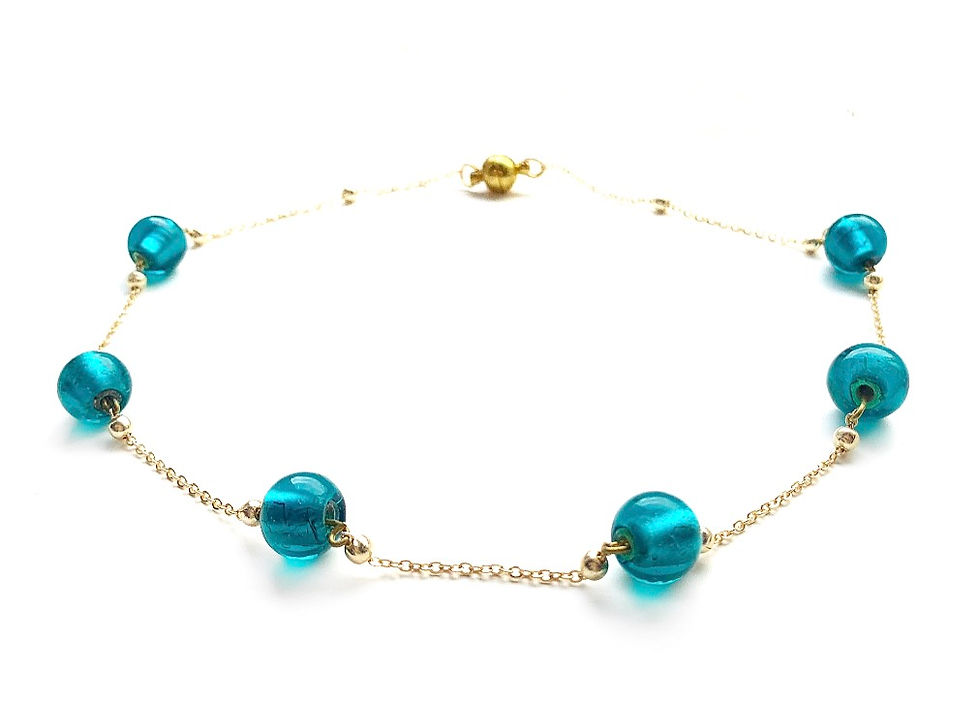 Thumbnail: Minimalist blue glass bead gold choker necklace with magnetic clasp