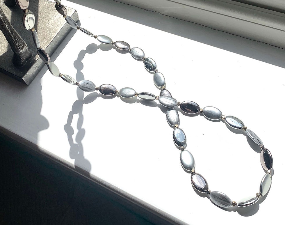 Thumbnail: Geometric long beaded statement necklace with magnetic clasp