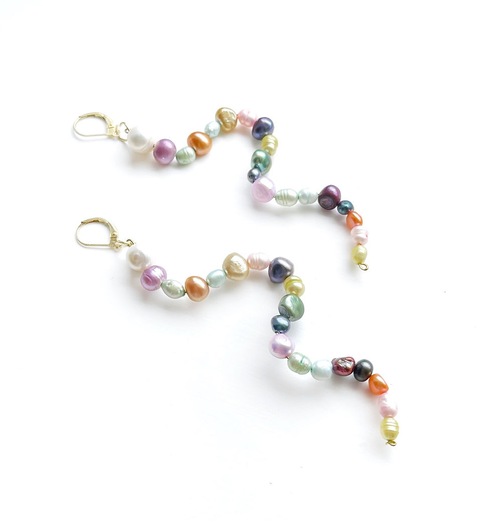 Thumbnail: Colourful pearl snake statement earrings with freshwater pearls and gold vermeil