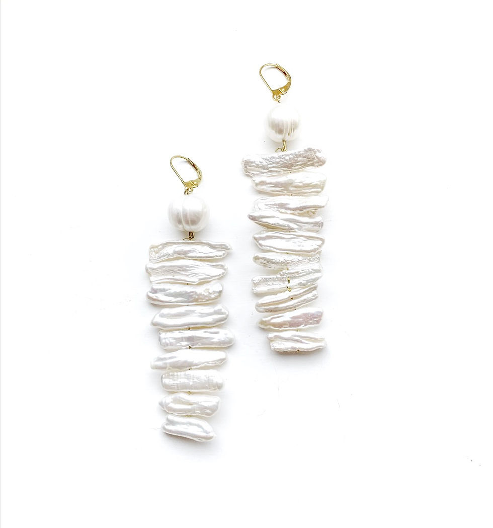 Thumbnail: White biwa stick freshwater pearl statement earrings