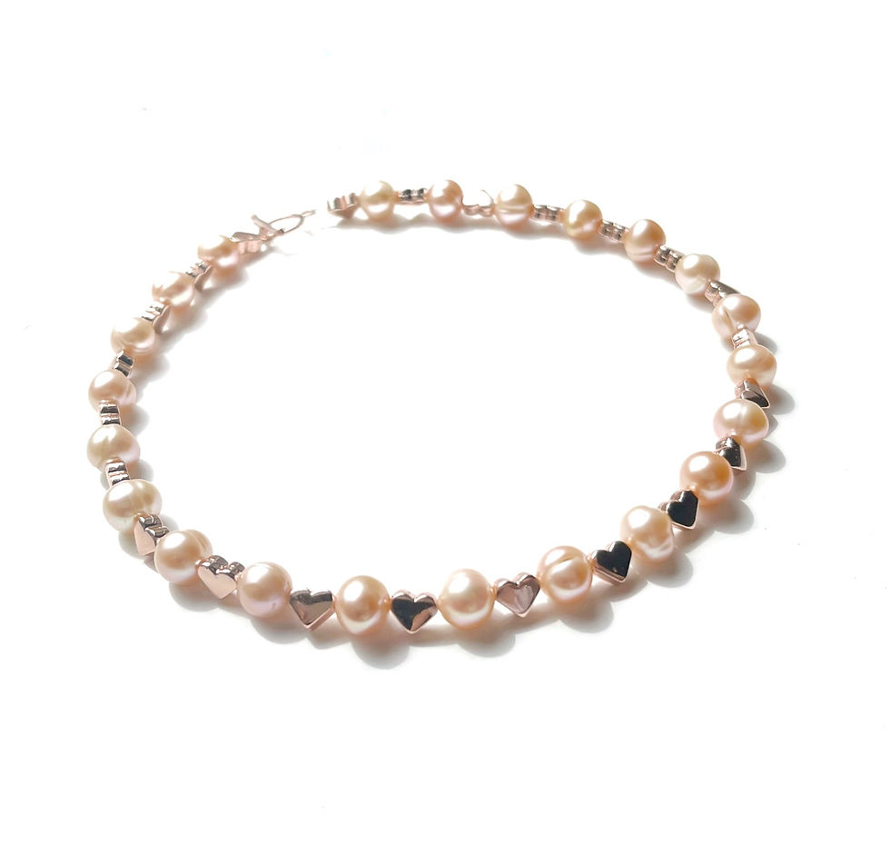 Thumbnail: Dainty rose gold heart and pearl choker necklace, dainty choker necklace