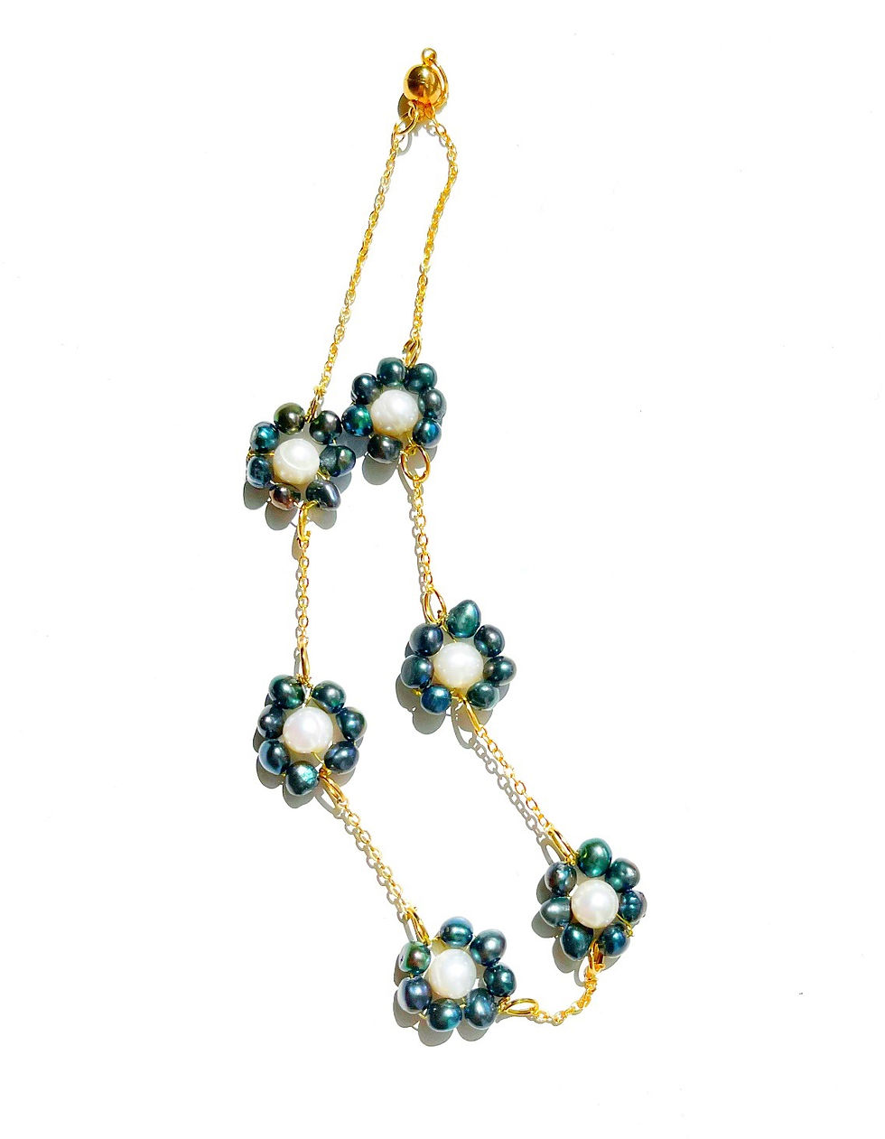 Thumbnail: Flower pearl choker necklace, dainty gold choker necklace, dainty pearl choker