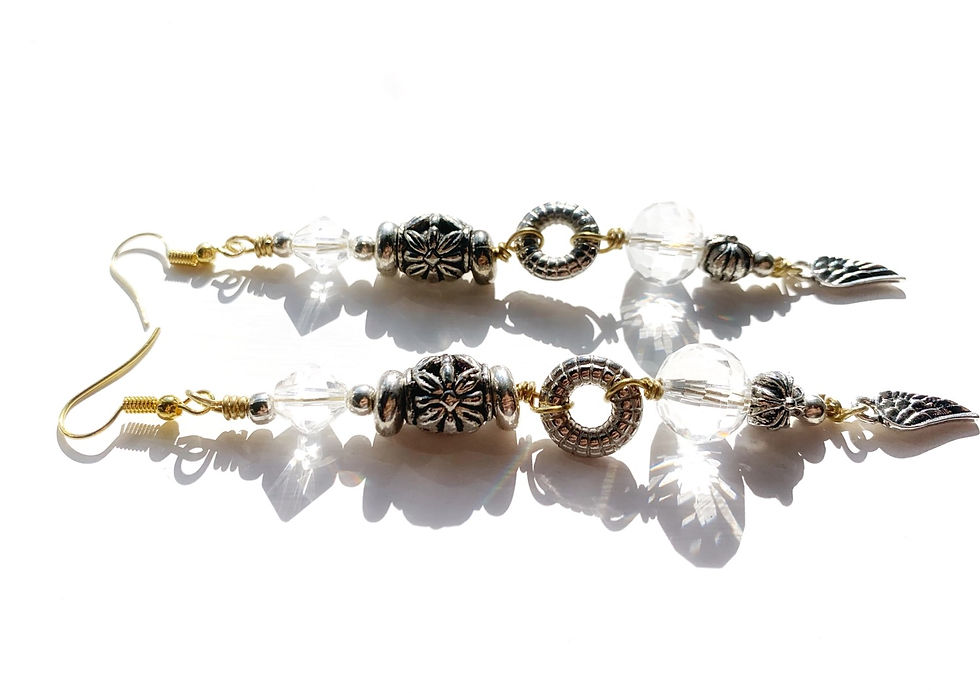 Thumbnail: Statement drop earrings in silver with angel wing charm detail 