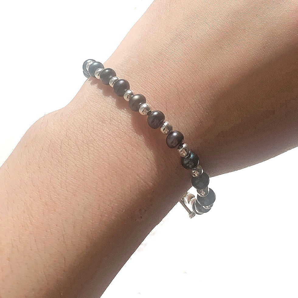 Thumbnail: Treble clef silver charm bracelet with grey freshwater pearl bracelet