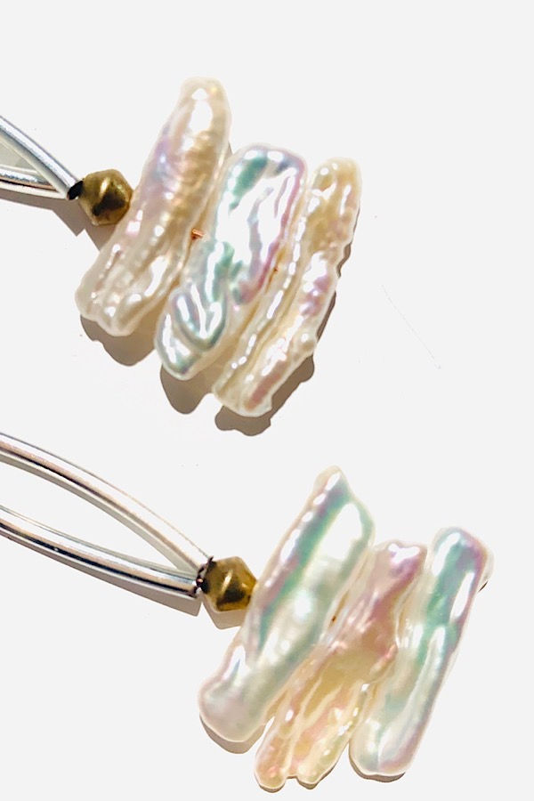 Thumbnail: Geometric stick freshwater pearl dangle earrings 