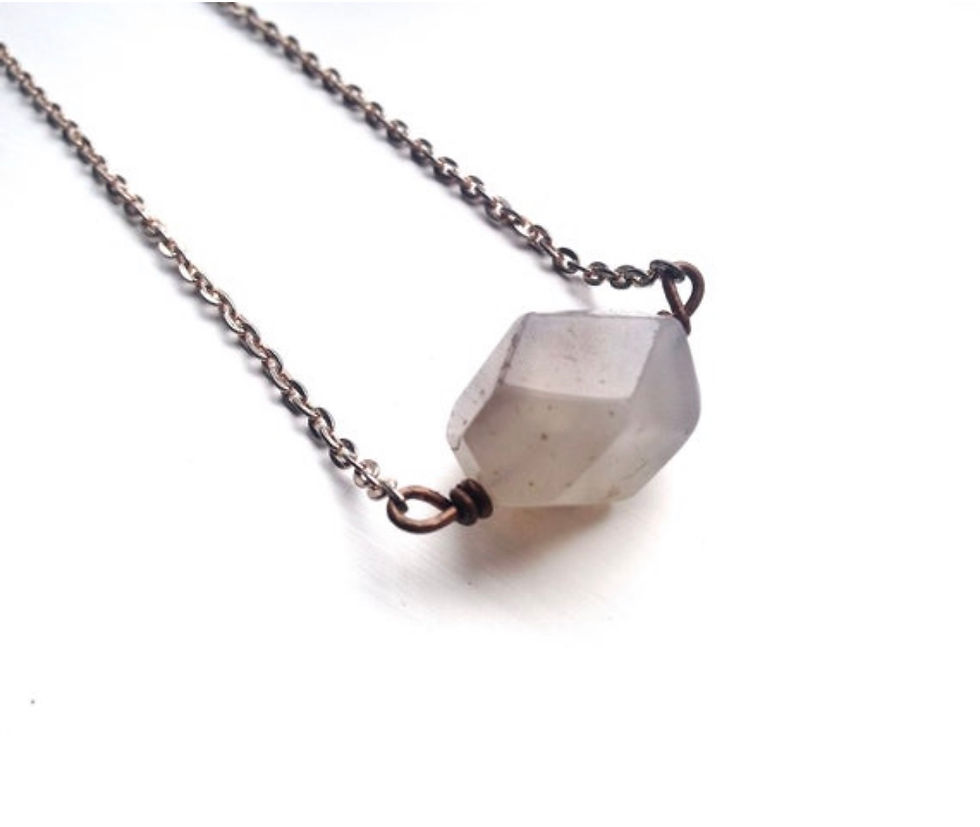 Thumbnail: Dainty dusky grey stone bar necklace on a rose gold chain