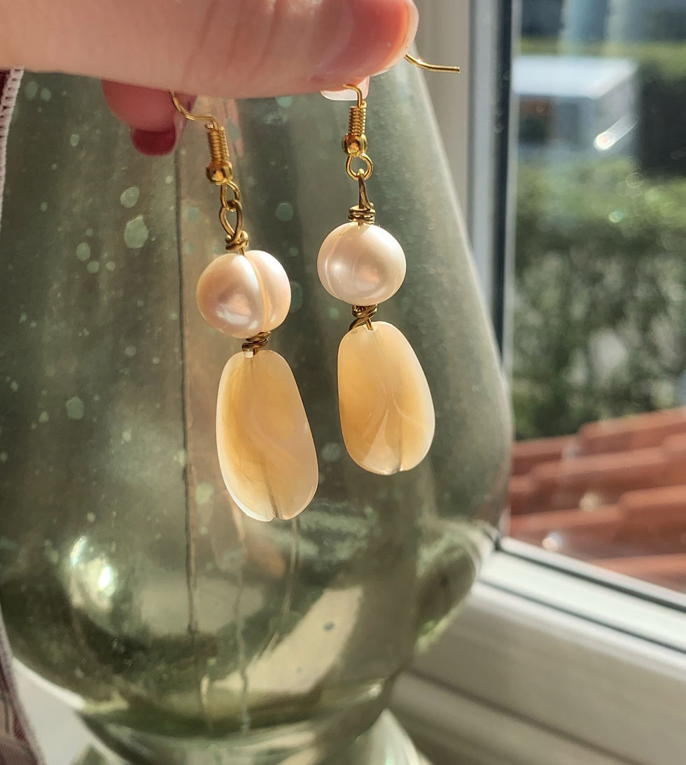 Thumbnail: White freshwater pearl dangle earrings