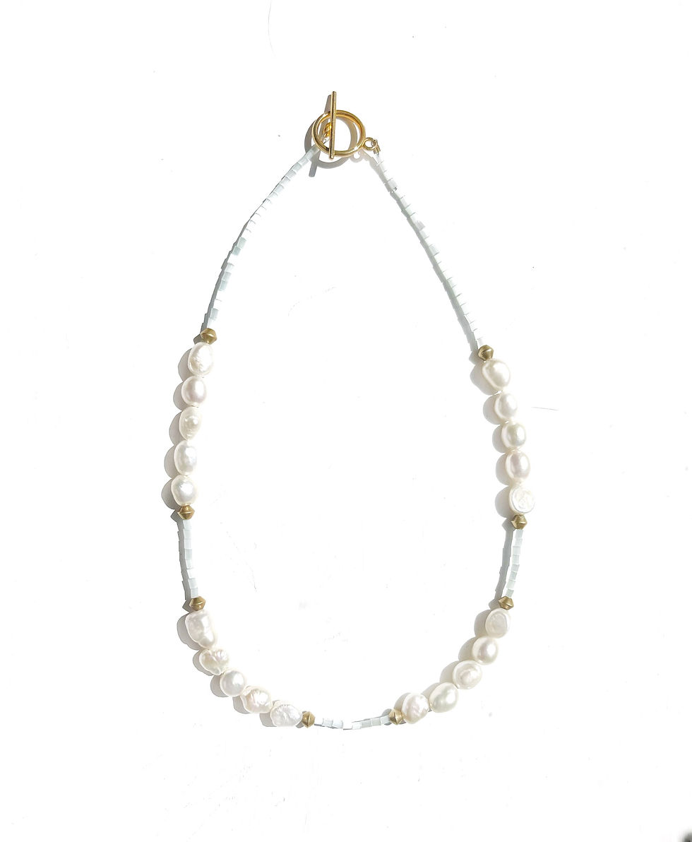 Thumbnail: Dainty seed bead white freshwater pearl beaded choker necklace, delicate summer 
