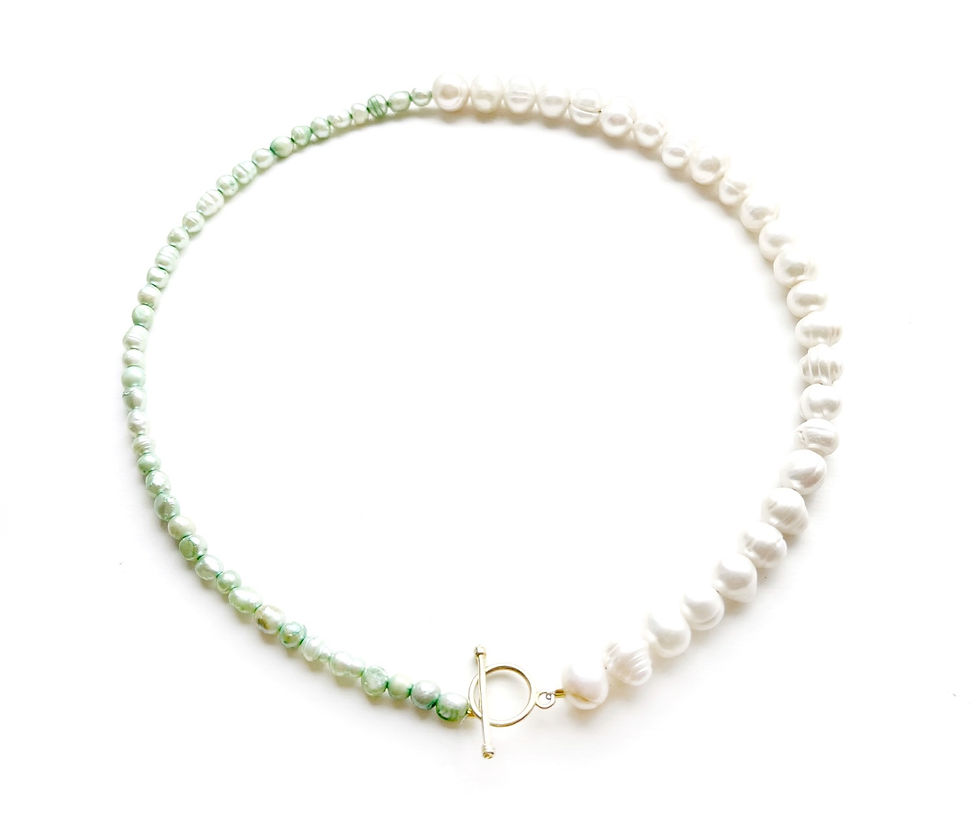 Thumbnail: Asymmetric green and white colourful freshwater pearl necklace