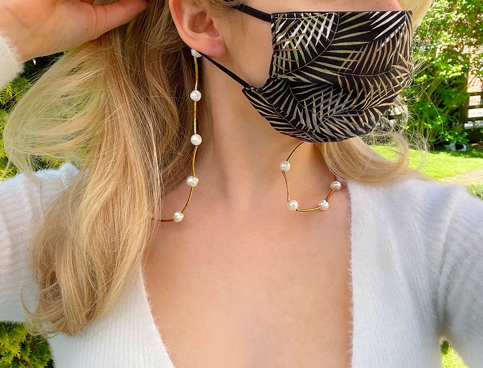 Thumbnail: White pearl gold face mask chain, dainty face mask holder, face mask accessories