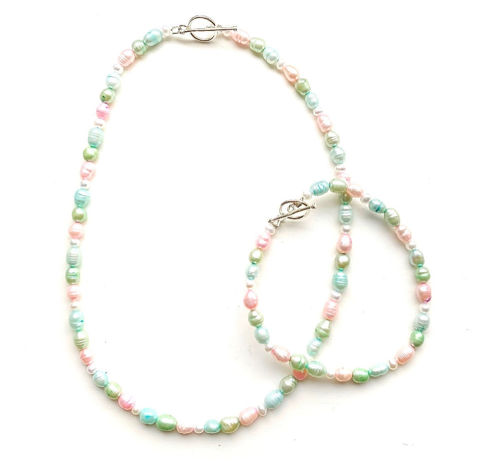 Thumbnail: Dainty multicolour freshwater green blue and pink pearl matching gift set