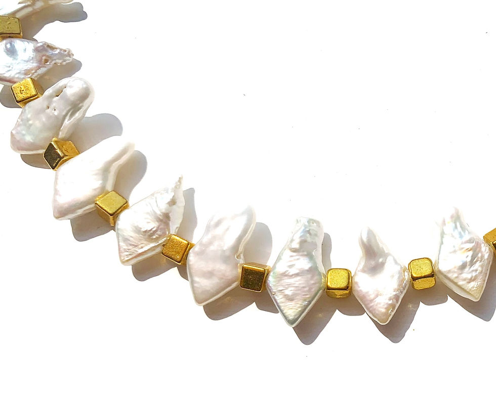 Thumbnail: Freshwater white pearl statement choker with white diamond shape pearls