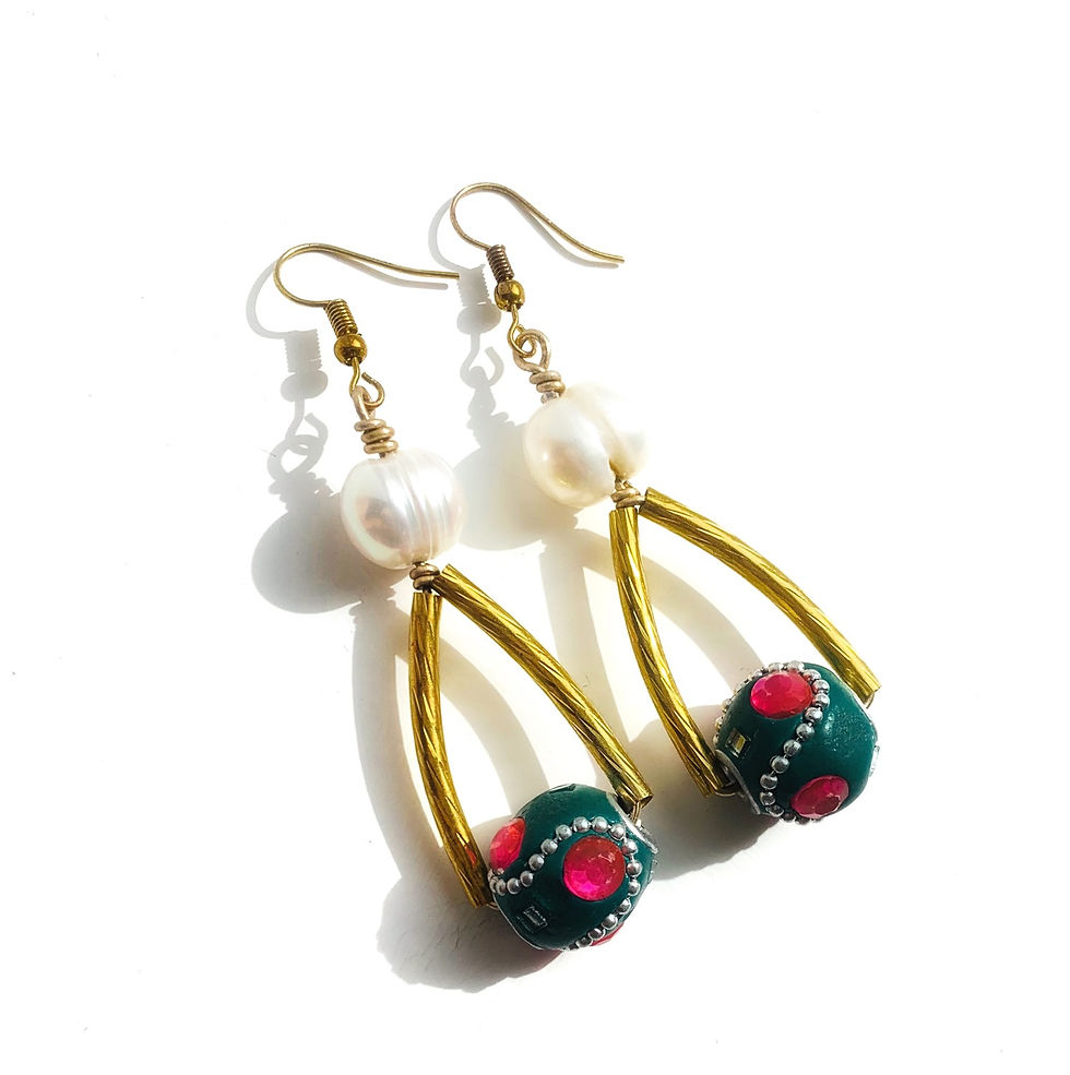Thumbnail: White freshwater pearl abstract statement dangle earrings