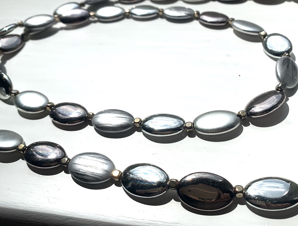 Thumbnail: Geometric long beaded statement necklace with magnetic clasp