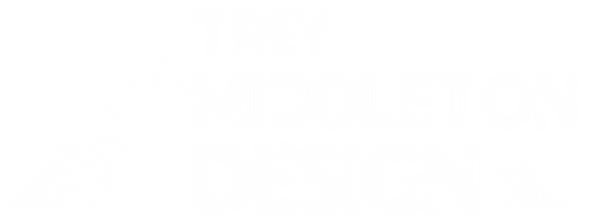White logo design reading “TREY MIDDLETON DESIGN” in bold lettering, with geometric line accents extending to the sides.