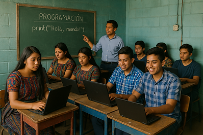 Jóvenes de Chapín Joven usando Compuescuela