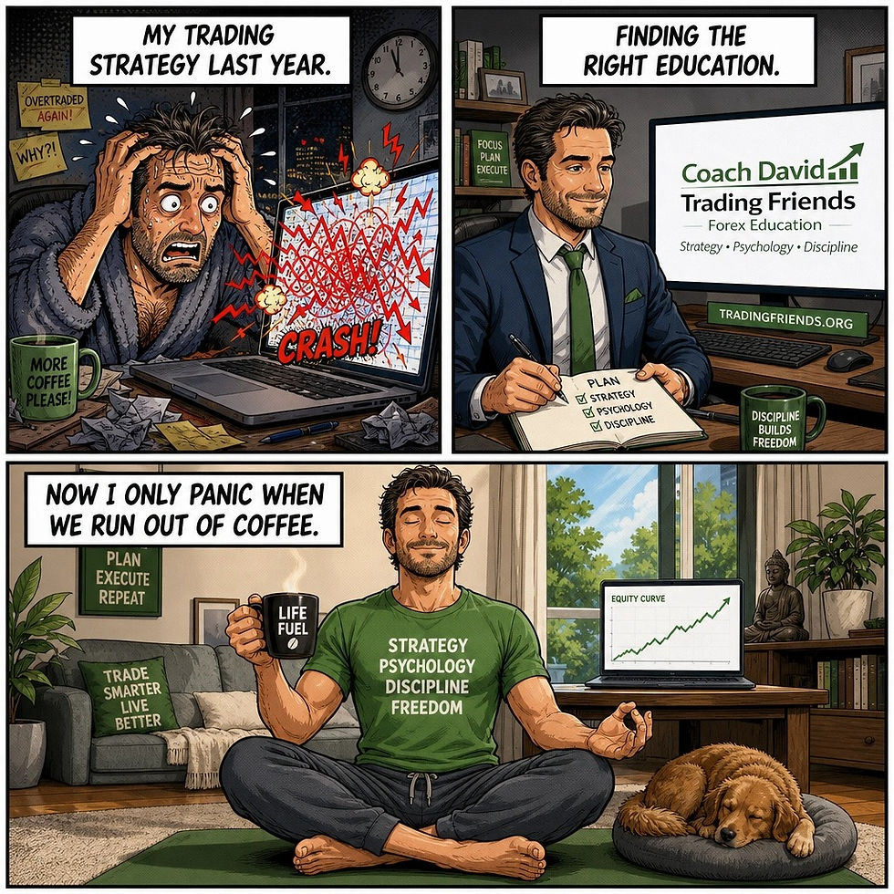 Eye-level view of a trading desk with charts and a notebook