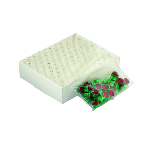 12 x 32mm Crimp Top Convenience Packs, Clear With Patch, PTFE / Silicone, Green