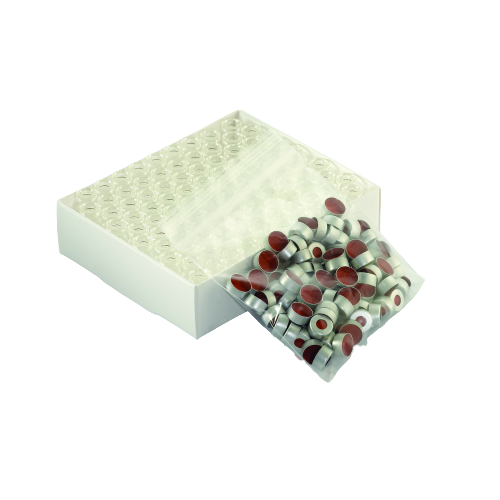 12 x 32mm Crimp Top Convenience Packs, Clear With Patch, PTFE / Red Rubber, Natu