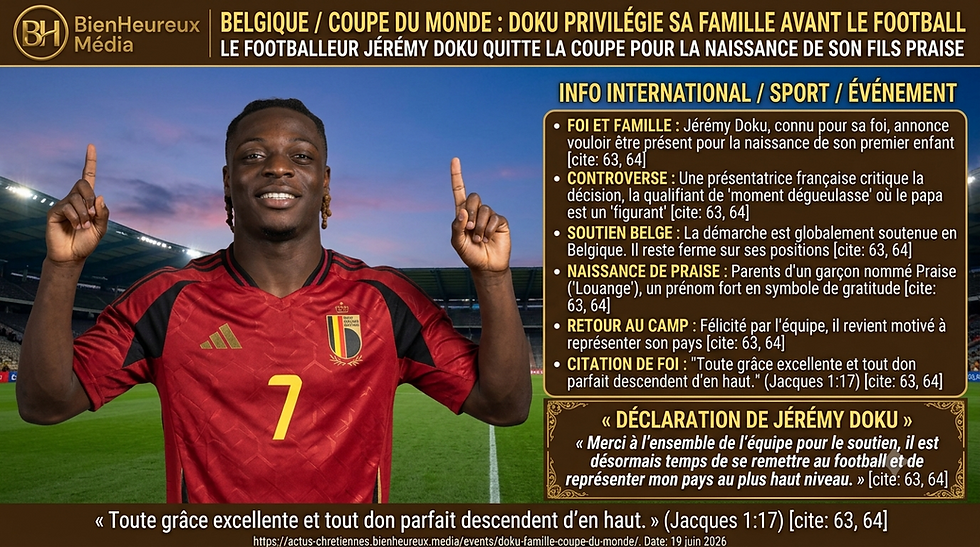 Coupe du Monde: Le footballeur Jeremy Doku choisit sa famille avant le football et accueille le petit "Praise"