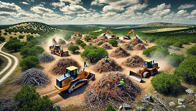 DALL·E 2025-01-07 21.41.01 - A professional land clearing and shredding service in a Texas
