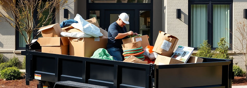 hardworking man loading junk in a nice l