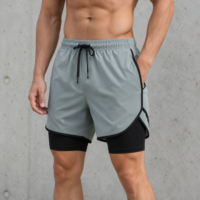 Shorts de Academia Masculino 2 em 1 Secagem Rápida para Treino Corrida com Forro