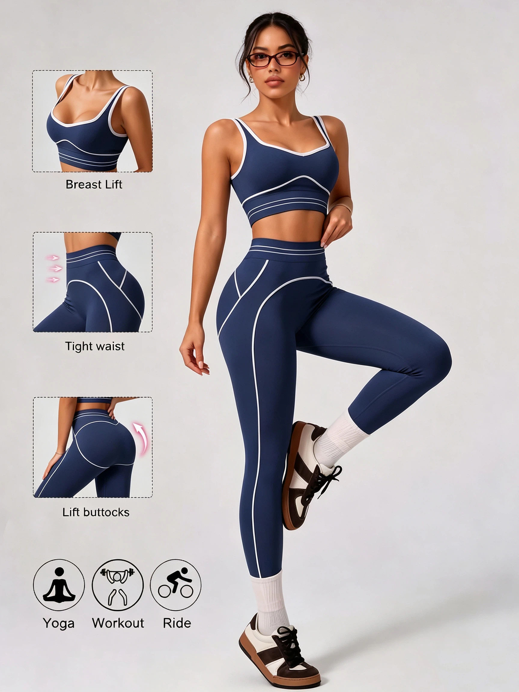 Conjunto de Roupas de Ginástica Contrastante para Mulheres: Top Cropped e Leggin