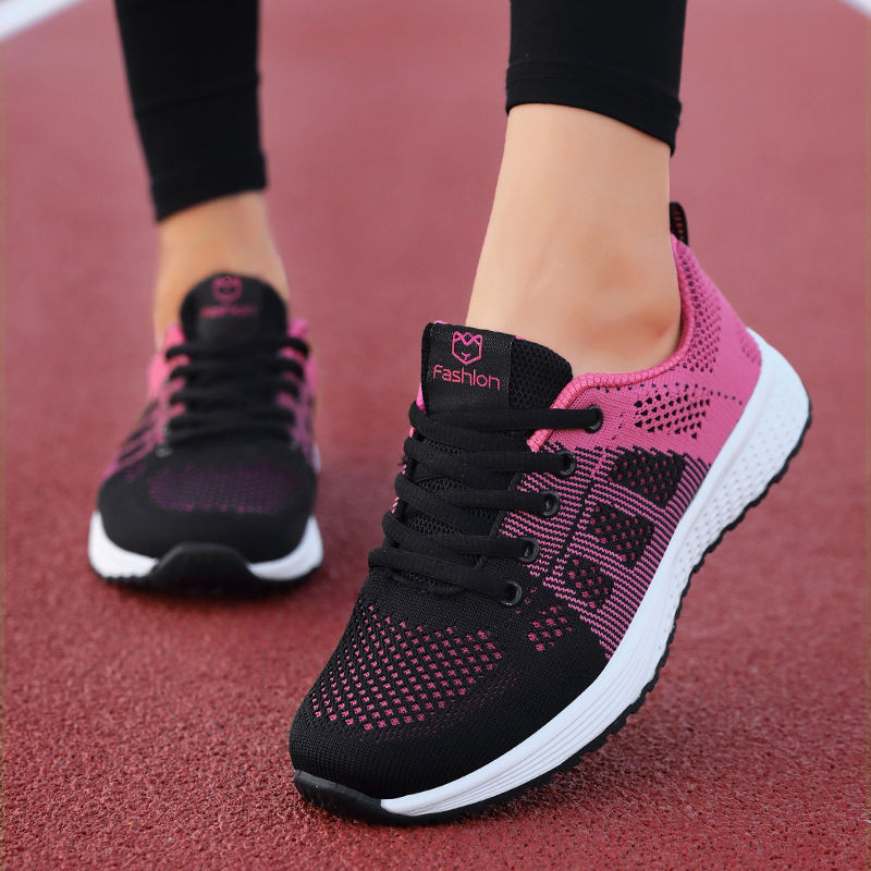 Tênis Casual Feminino Respirável para Caminhada – Modelo Listrado com Cadarço
