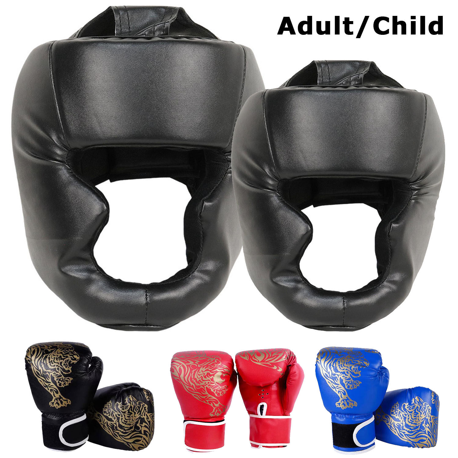 Luvas de Boxe de Segurança MMA para Adultos/Crianças, Capacete e Protetores
