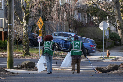 SOLVE volunteers heading out to pick up litter for Martin Luther King Jr. Day