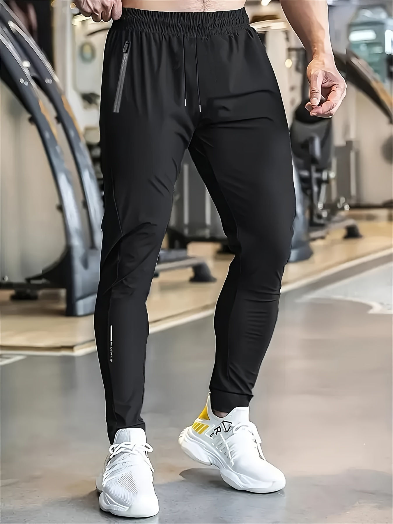 Calças Masculinas com Bolso e Zíper, Alta Elasticidade, Leves, com Cordão