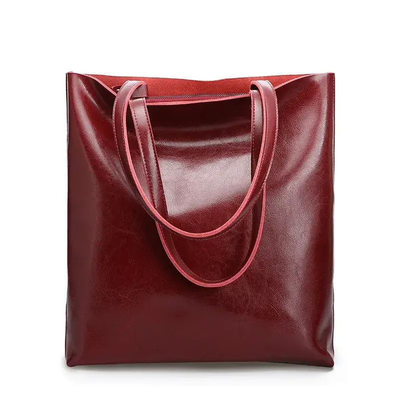 Thumbnail: Vintage Large Cowhide Leather Tote Handbag