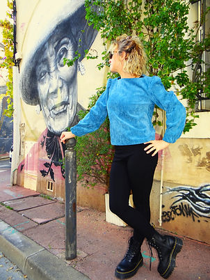 Tunique manche longue velours côtelé bleu