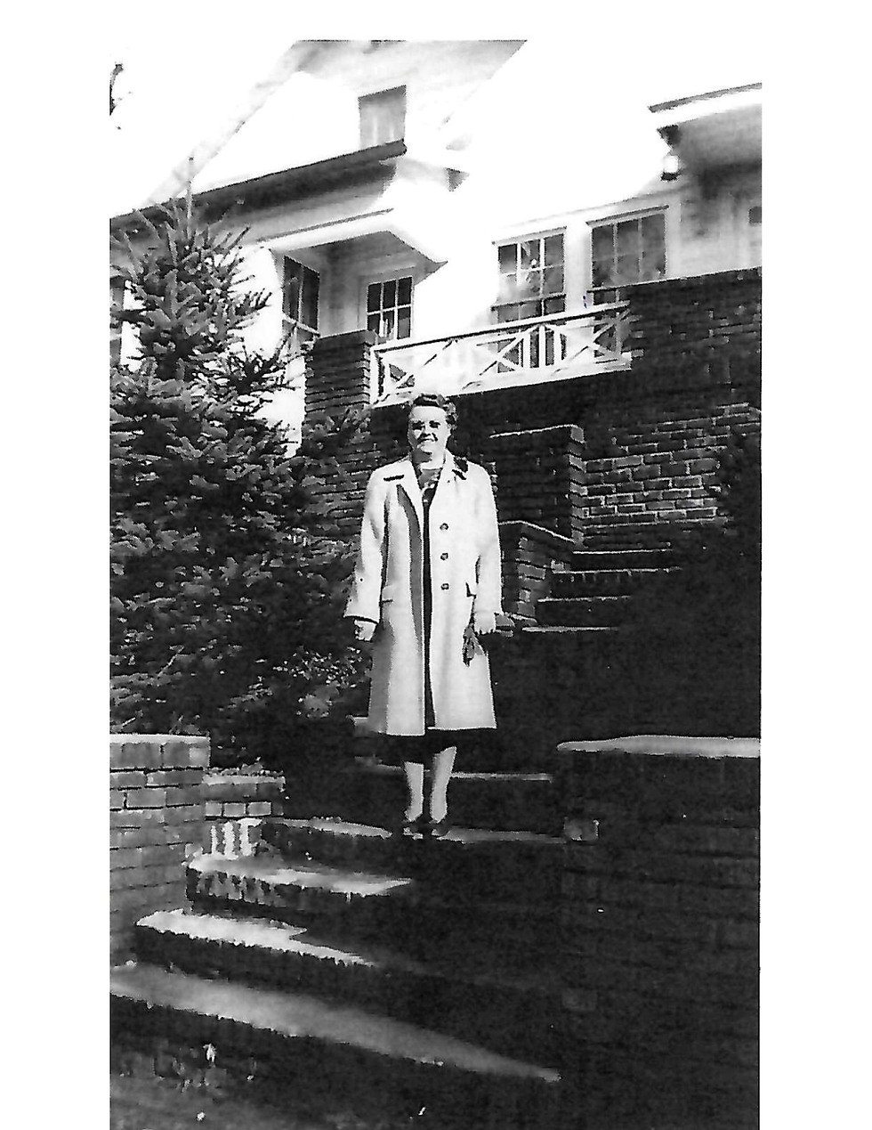 Pearl Perkins at the original entrance of the home in the 1940s. Photo courtesy of Ginger Perkins (Pearl’s granddaughter).