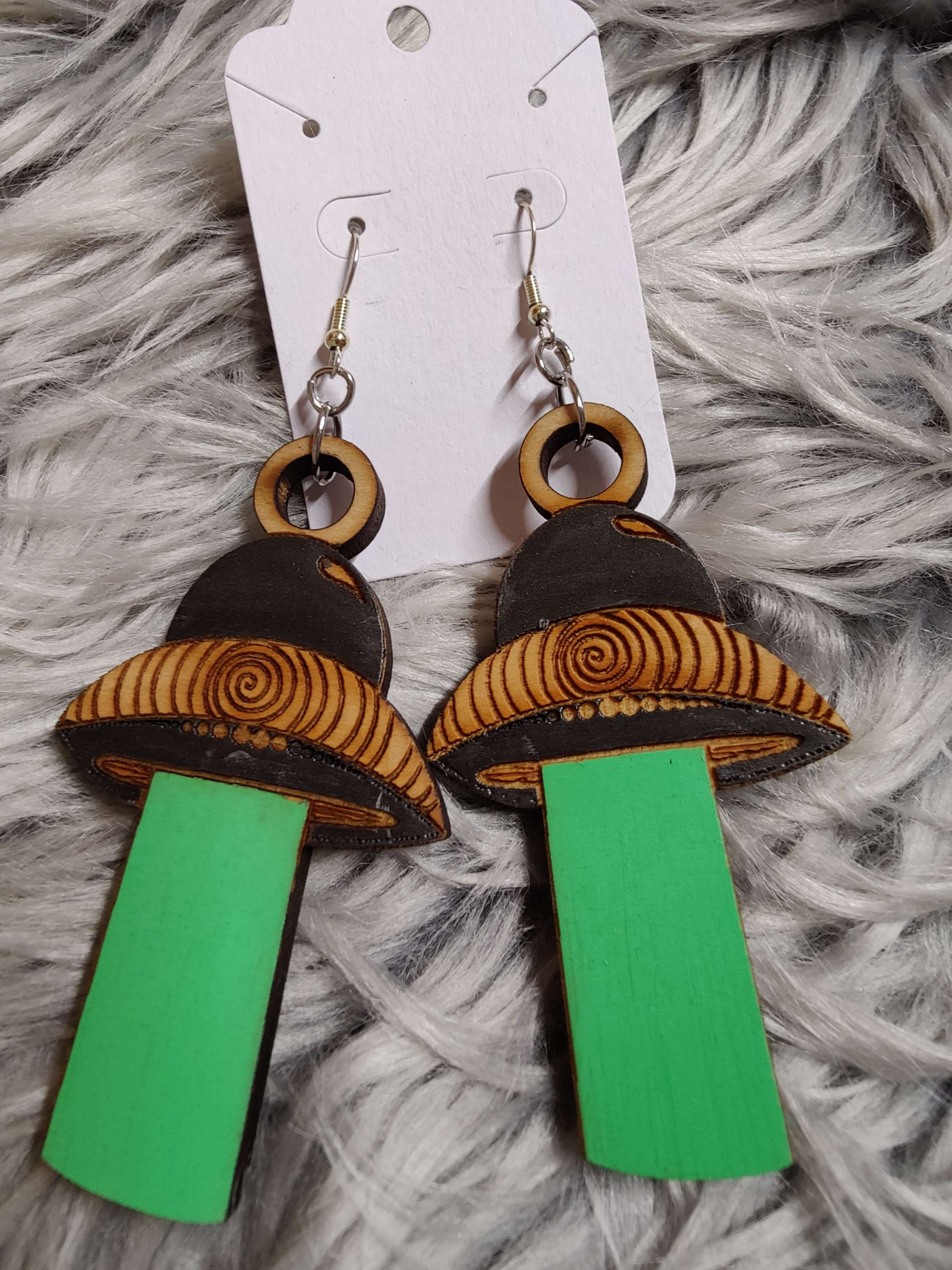 Beaming UFO Hand Painted Earrings