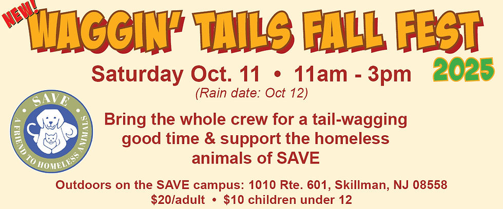 Waggin’ Tails Fall Fest SAVE, A Friend to Homeless Animals
1010 Route 601
Skillman, NJ 08558