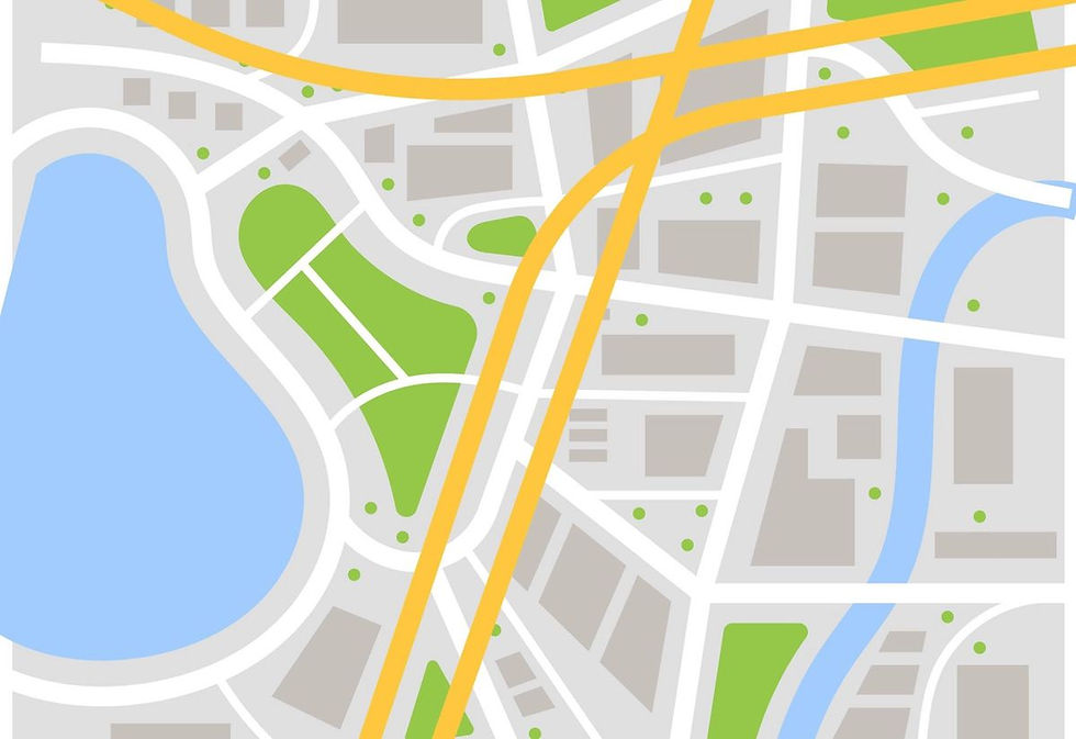 Ein Ausschnitt von einer Strassenkarte in einer Google Maps view Optik