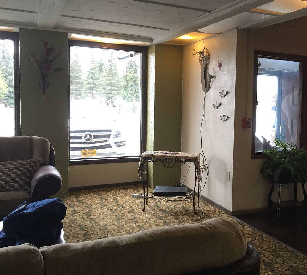 Before shot of corner seating area