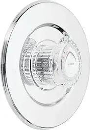Moen Chateau chrome shower trim kit with clear acrylic knob handle.