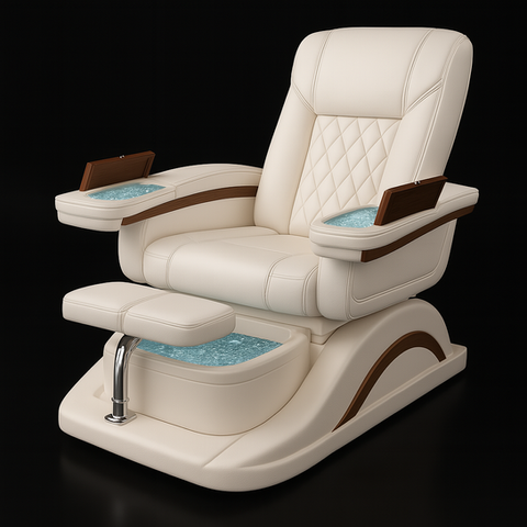Off-white luxury spa chair with dual-service manicure and pedicure features