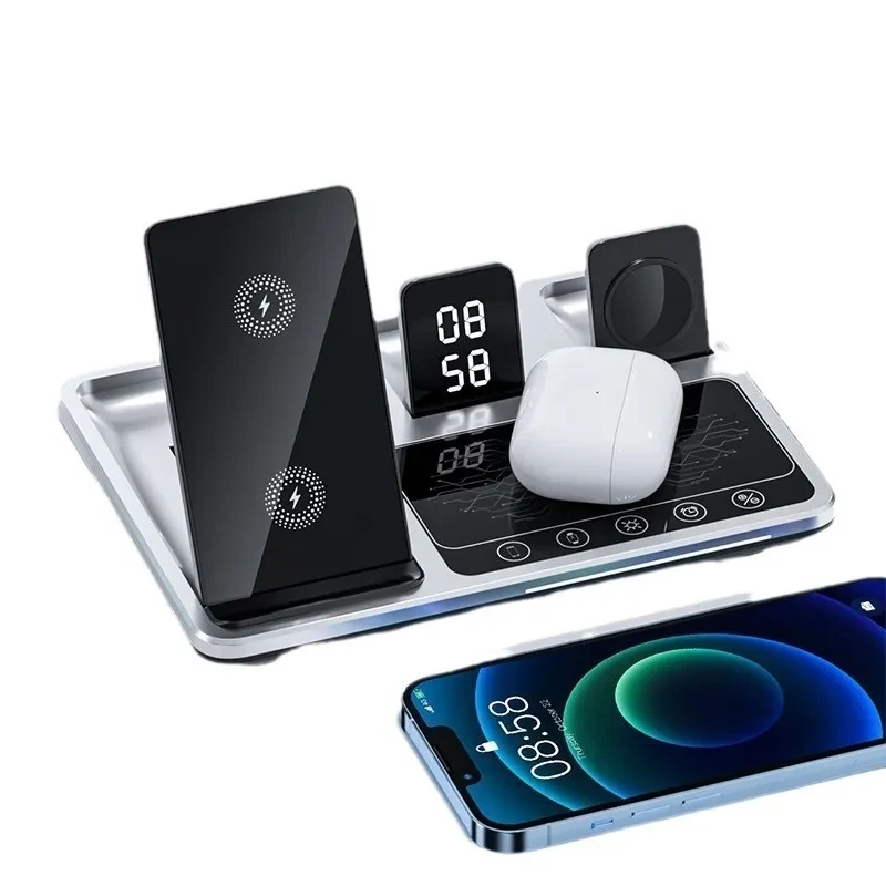 6-in-1 Desktop Wireless Charging Station with Digital Clock