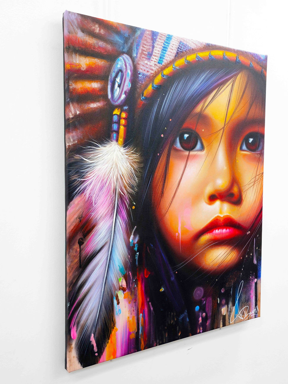 Tableau Indien street art par Vincent Bardou, portrait enfant multicolore, déco moderne design contemporain.