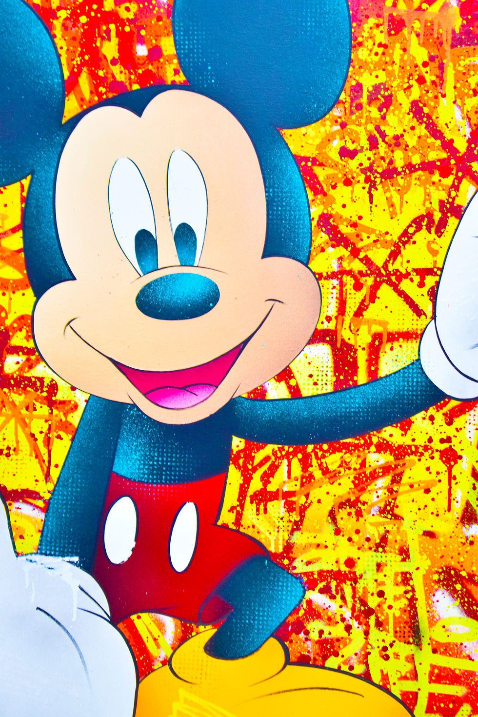 Thumbnail: Peinture contemporaine "Welcome In My World". Bardou signe un tableau Mickey Mouse entre dessin animé et graffiti.
