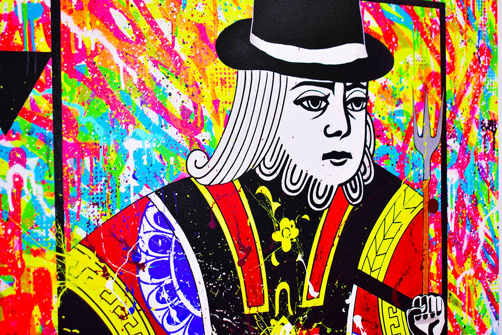 Roi de Pique en graffiti pop art signé Bardou. Une œuvre urbaine et contemporaine pour les amateurs de cartes et d'art mural.